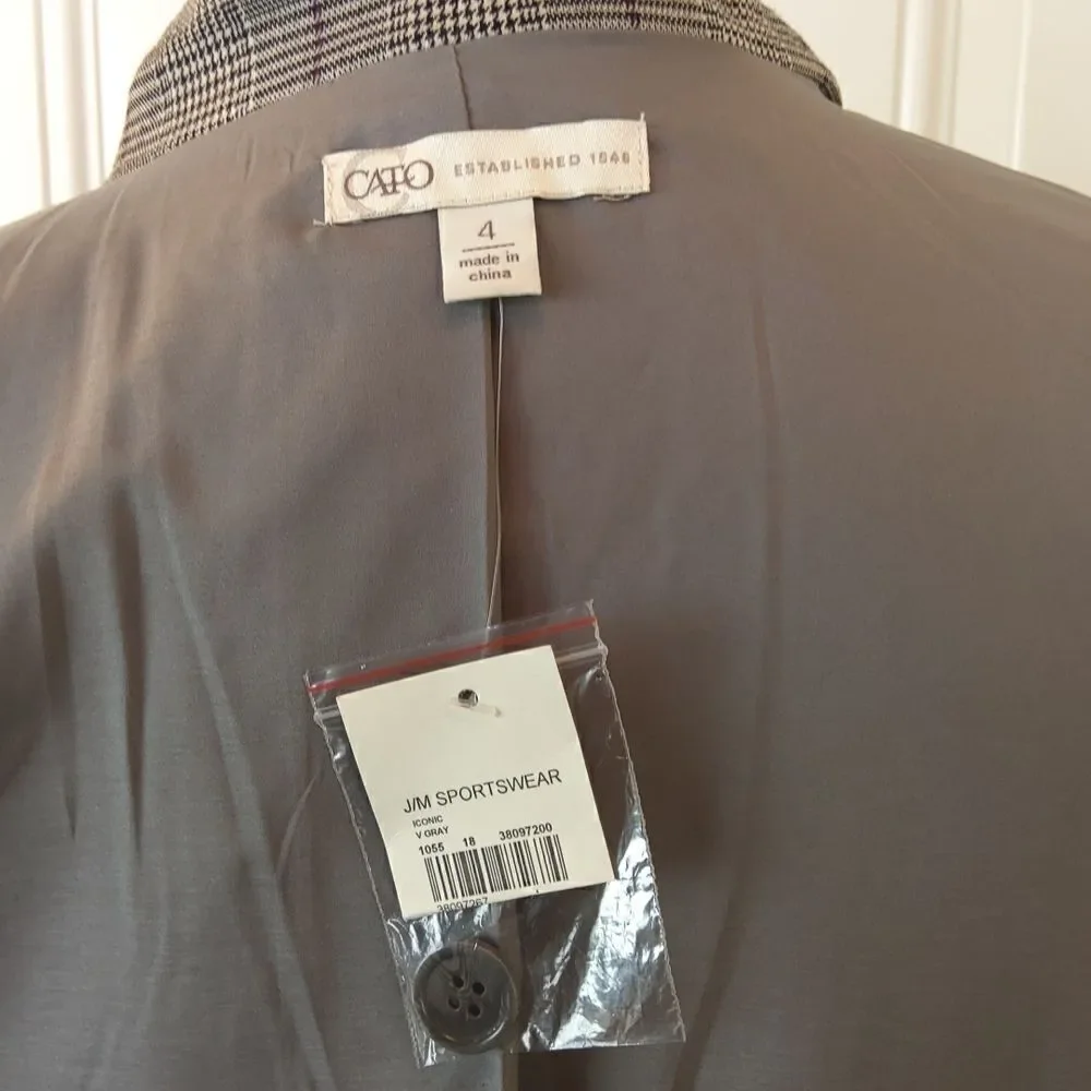 Cato two button front black charcoal gray and purple plaid jacket